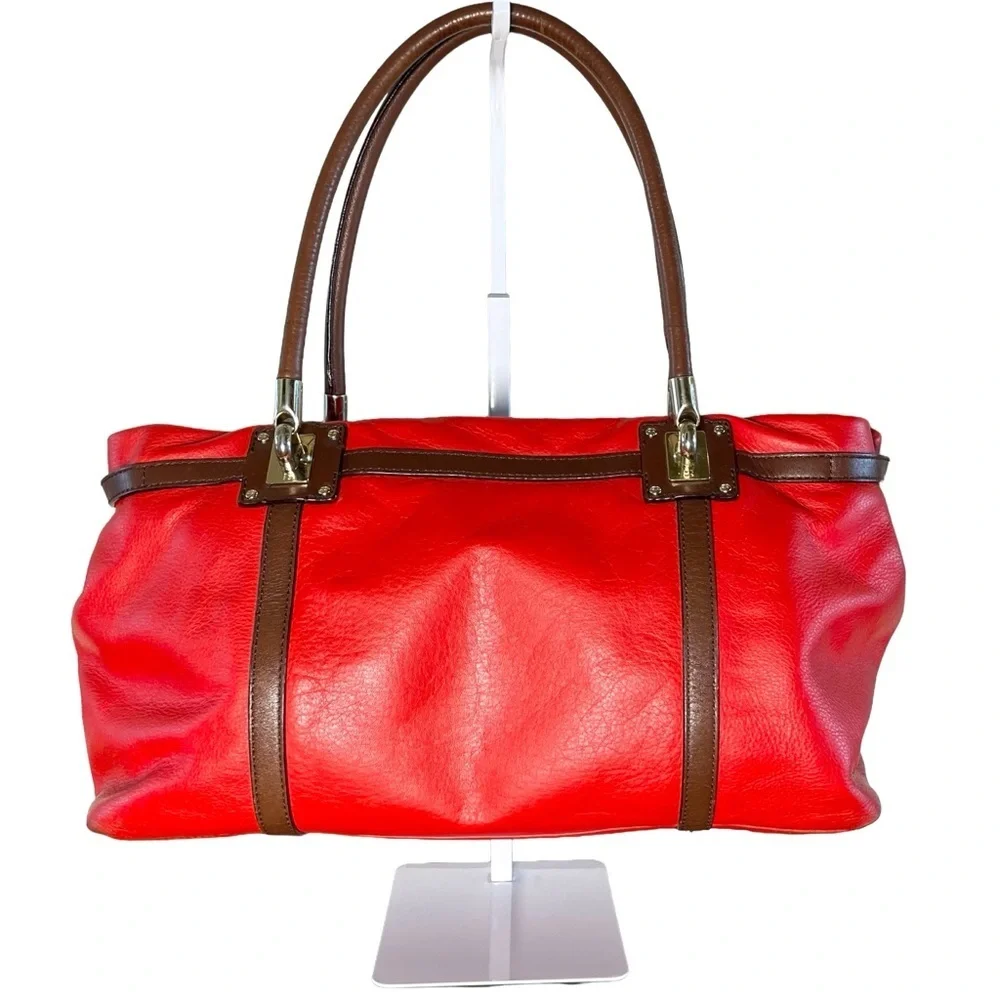 Kate Spade Pebbled Leather Satchel Red Brown Trim Medium